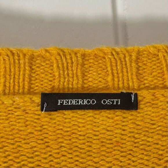 NWOT Federico Osti 100% Pure New Wool Mustard Yellow Men's Crewneck Sweater - Picture 5 of 11